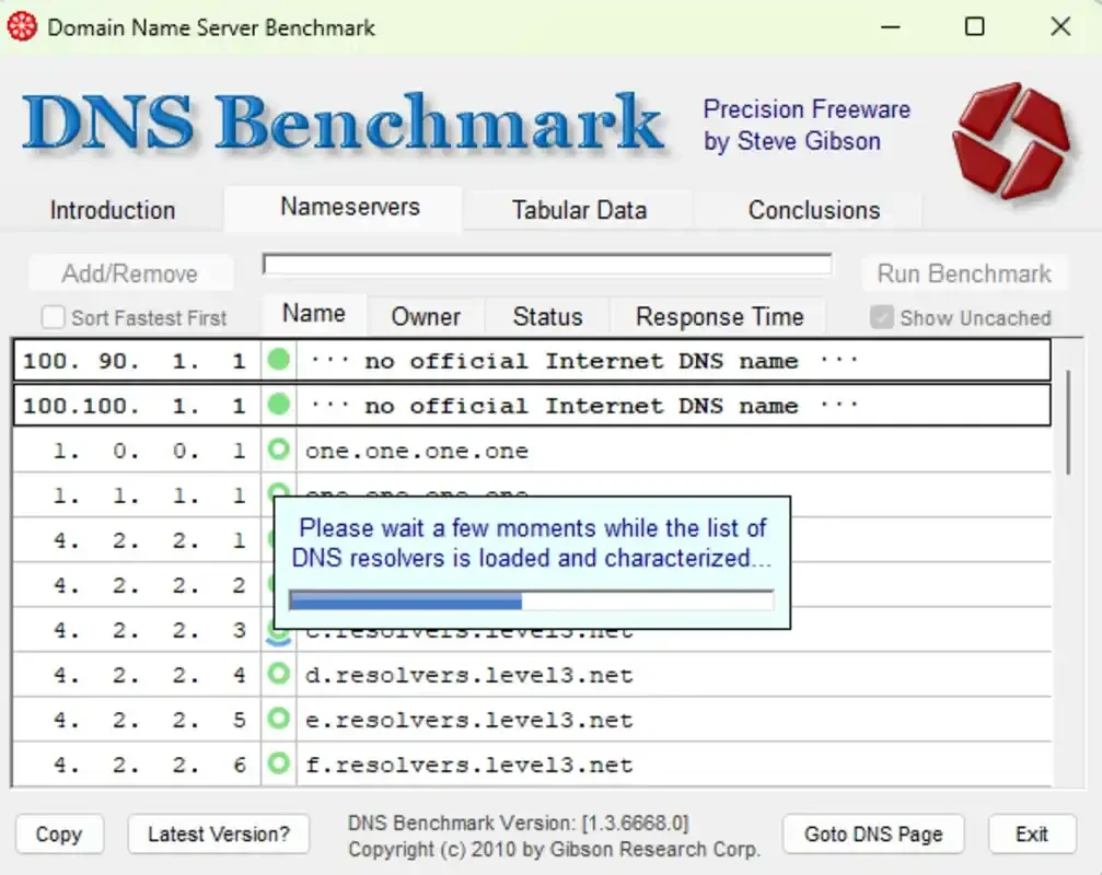 DNS Benchmark — skærmbillede 1